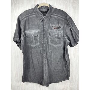 Harley Davidson Gray Wash Button Up Shirt Mens 2XL Biker Logo Front Back HD